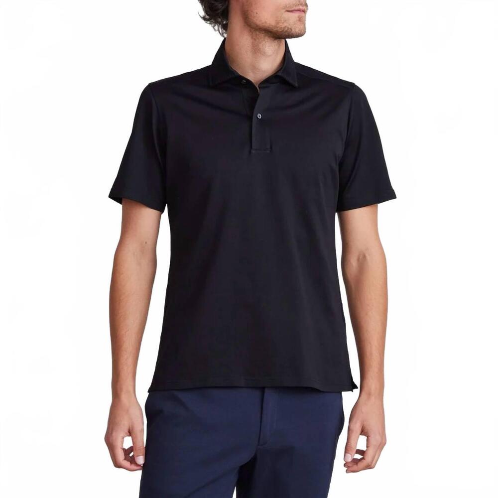 NEW EMANUEL BERG men's short sleeve quarter button up polo in black